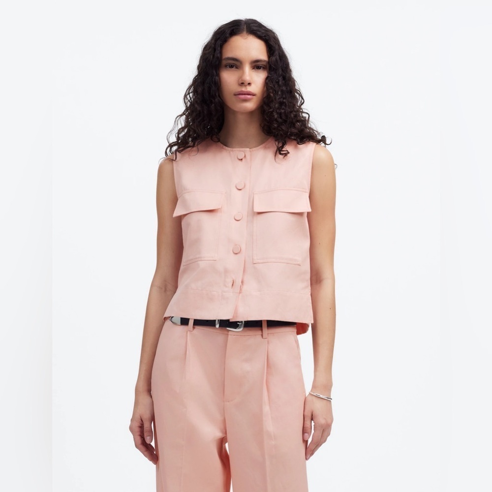 Madewell Blush Pink Sleeveless Button Front Crop Vest